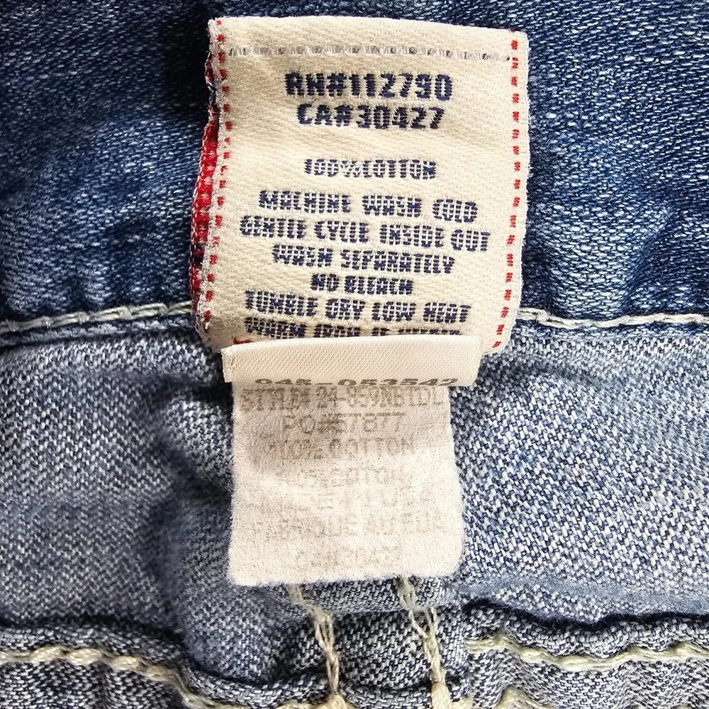 True Religion Ricky Big T Jeans Mens 33X34 Blue Distressed Bootcut VTG Y2K USA